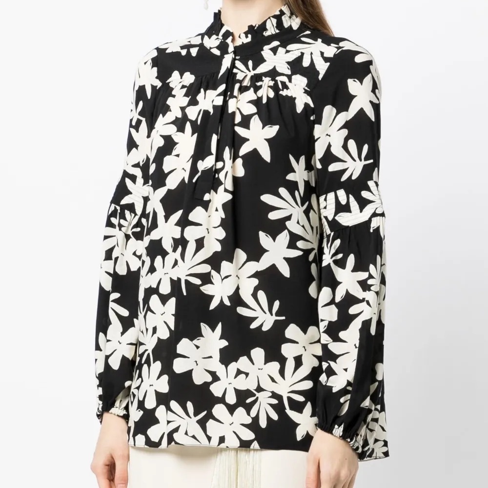 Lemlem Floral Printed Blouse Black & White Size Medium NWOT